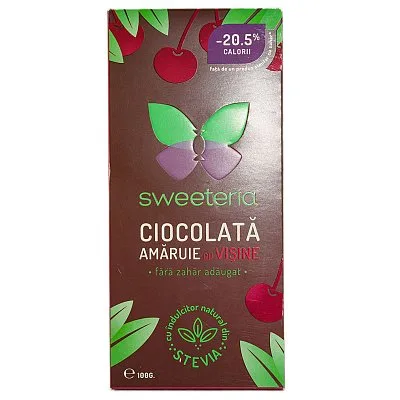 Ciocolata amaruie 70% cu visine (stevie si erytrithol), 100g, Sweeteria — preț și oferte