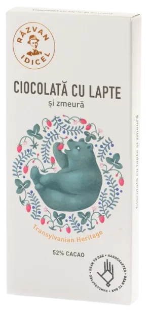 Ciocolata 54% cacao cu lapte si zmeura, 80g, Razvan Idicel