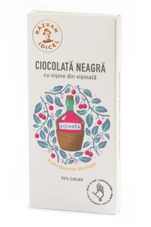 Ciocolata neagra 70% cacao cu visine din visinata, 80g, Razvan Idicel