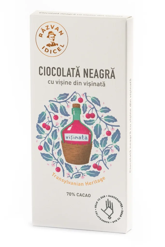 Ciocolata neagra 70% cacao cu visine din visinata, 80g, Razvan Idicel — preț și oferte