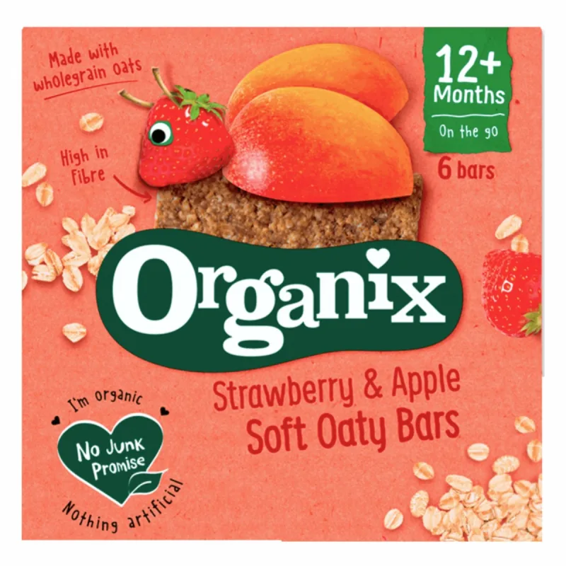 Batoane Bio din ovaz integral cu capsuni si mere +12 luni, 6x23g, Organix — preț și oferte