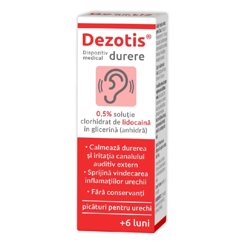 Dezotis Durere, solutie auriculara cu lidocaina 0.5%, 7g, Zdrovit — preț și oferte