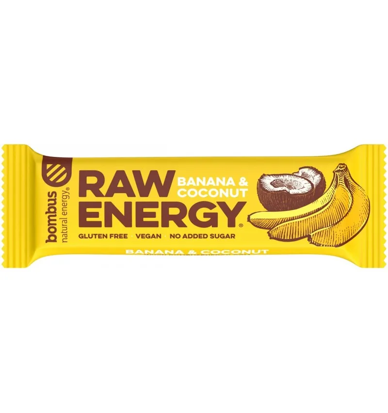 Baton proteic cu banane si nuca de cocos Raw Energy, 50g, Bombus — preț și oferte