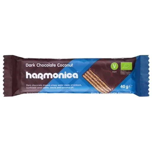 Napolitana cu nuca de cocos invelita in ciocolata neagra Bio, 40g, Harmonica — preț și oferte