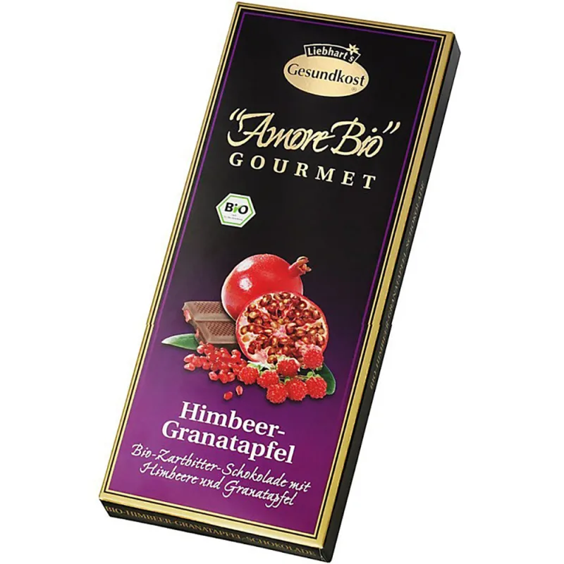 Ciocolata amaruie cu zmeura si rodie 55% cacao, 100g, Liebhart’s Amore Bio — preț și oferte