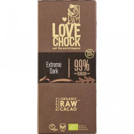 Ciocolata raw vegana 99% cacao Extreme Dark, 70g, Lovechock — preț și oferte
