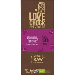 Ciocolata raw vegana cu afine si seminte de canepa, 70g, Lovechock