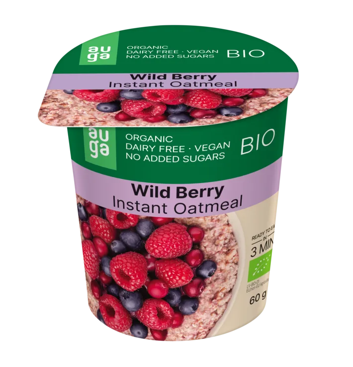 Porridge din ovaz integral cu fructe de padure Bio, 60g, Auga — preț și oferte