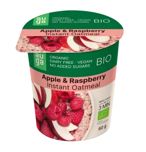Porridge din ovaz integral cu mar si zmeura Bio, 60g, Auga