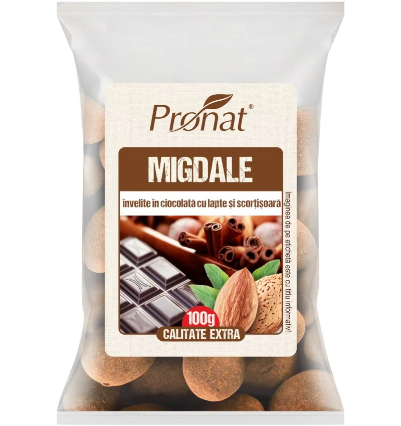 Migdale invelite in ciocolata cu lapte si scortisoara, 100g, Pronat — preț și oferte