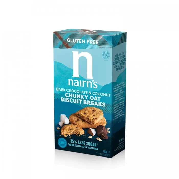 Biscuiti pufosi fara gluten din ovaz cu cocos si ciocolata, 160g, Nairn's — preț și oferte