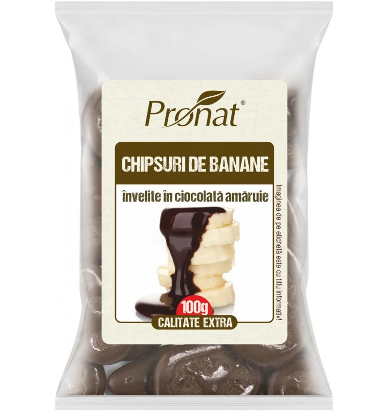 Chipsuri de banane invelite in ciocolata amaruie, 100g, Pronat — preț și oferte