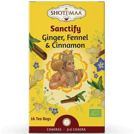 Ceai cu ghimbir, fenicul si scortisoara Chakras Sanctify Bio, 16 plicuri, Shoti Maa — preț și oferte