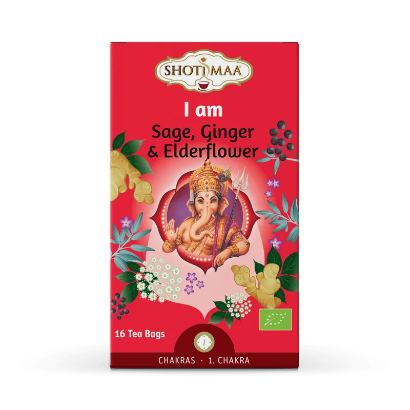 Ceai cu salvie, ghimbir si soc Chakras I Am Bio, 16 plicuri, Shoti Maa — preț și oferte