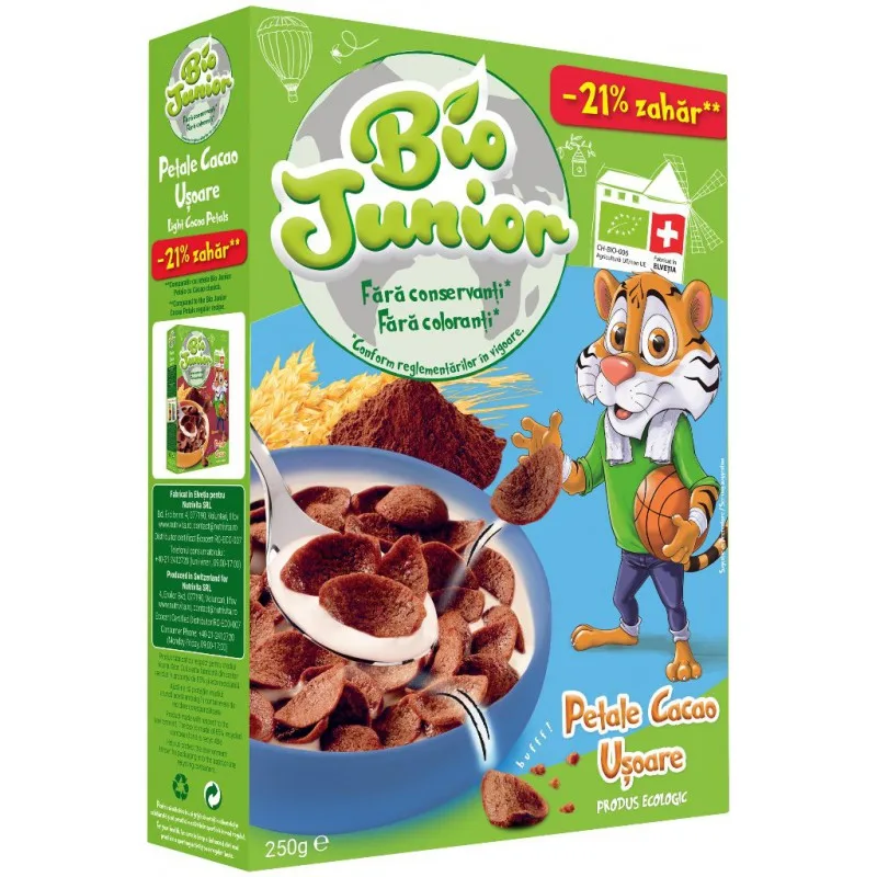 Cereale in forma de petale usoare cu cacao Bio, 250g, Bio Junior — preț și oferte