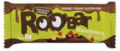 Baton cu alune de padure invelit in ciocolata Bio, 30g, Roobar — preț și oferte