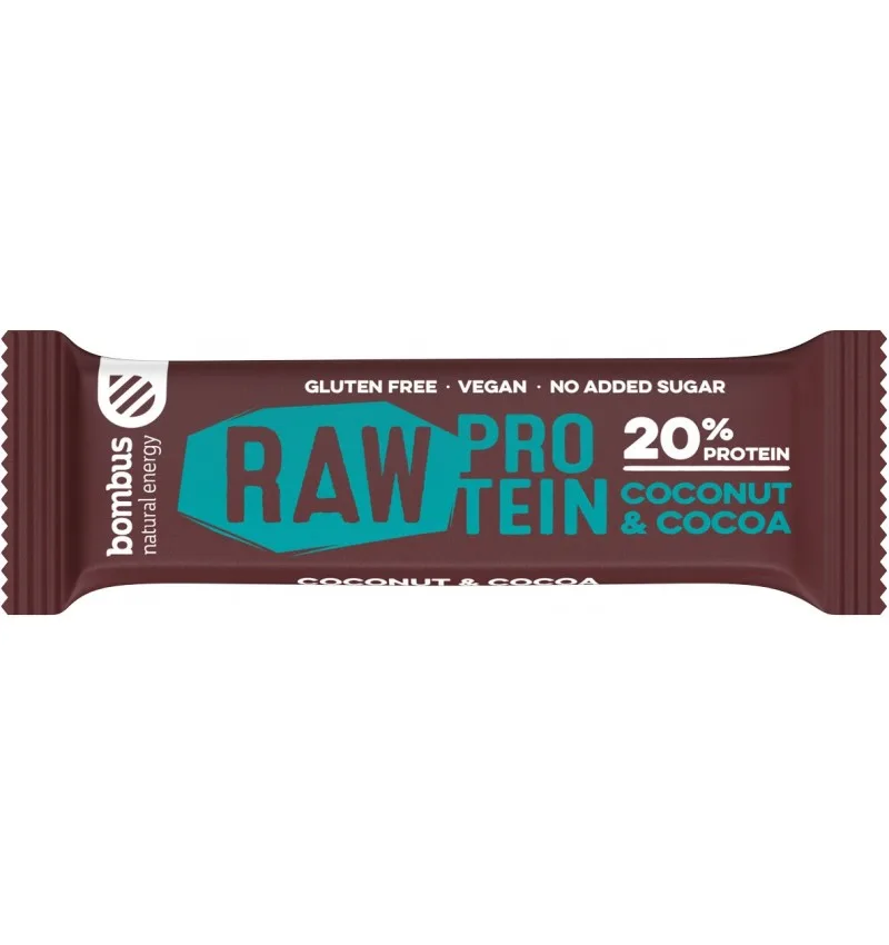 Baton proteic cu nuca de cocos si cacao 20% proteine Raw Protein, 50g, Bombus — preț și oferte