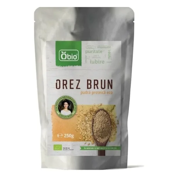 Pudra proteica din orez premium bio, 250g, Obio — preț și oferte
