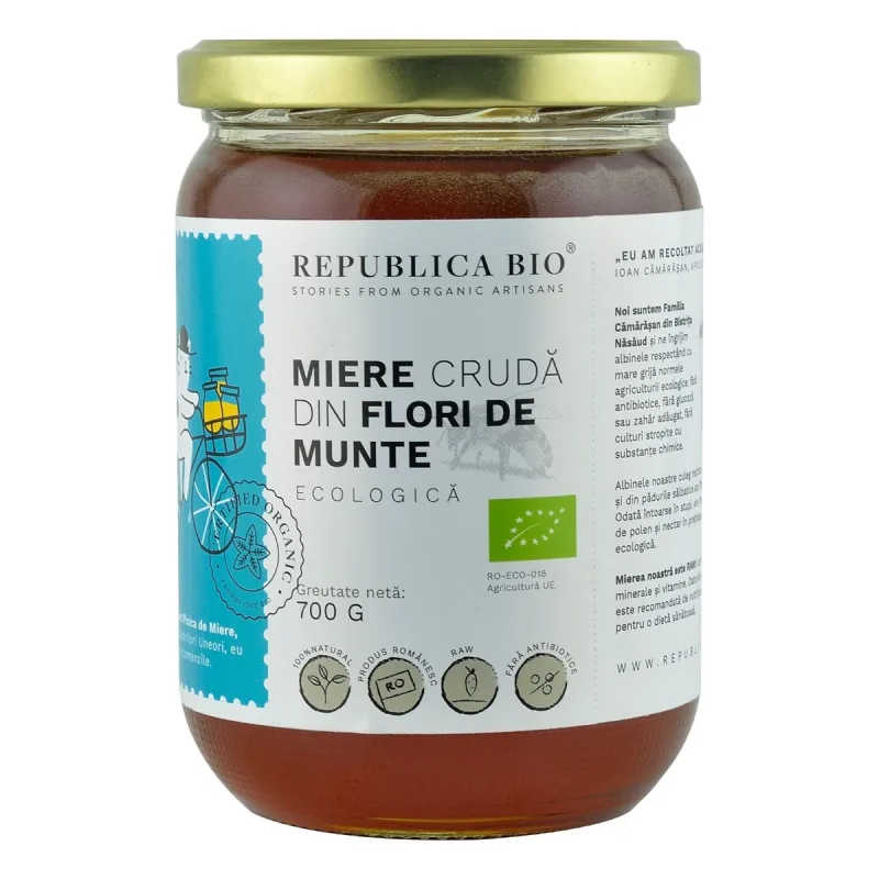 Miere cruda din Flori de Munte, 700g, Republica Bio — preț și oferte