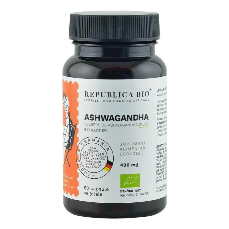 Ashwagandha ecologica Extract 5%, 60 capsule, Republica Bio — preț și oferte