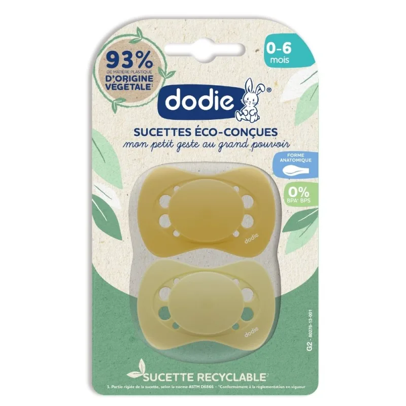 Set suzete bioplastic 0-6 luni Galben, 2 bucati, Dodie — preț și oferte