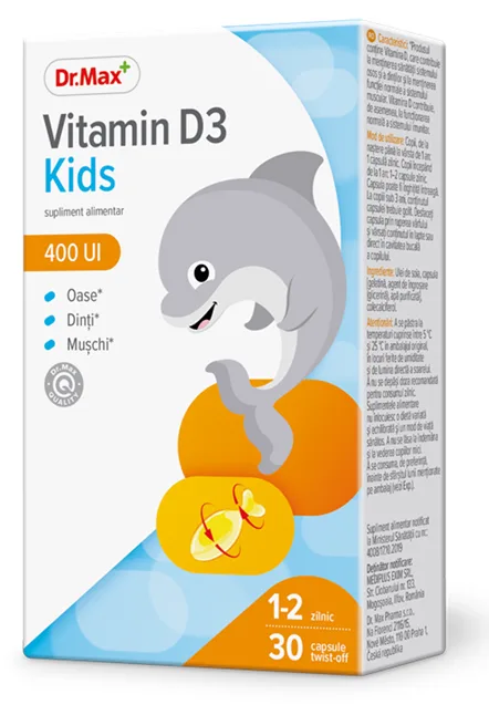 Dr. Max Vitamina D3 Kids pentru copii, 30 capsule twist-off — preț și oferte