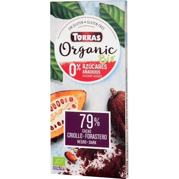 Ciocolata neagra fara zahar si gluten cu 79% cacao Organic Bio, 100g, Torras — preț și oferte