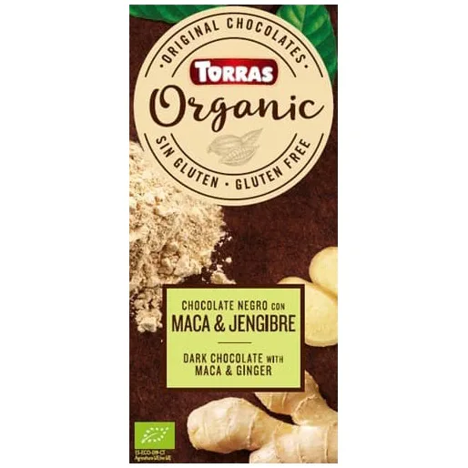 Ciocolata neagra cu pudra de maca si ghimbir Bio, 110g, Torras — preț și oferte