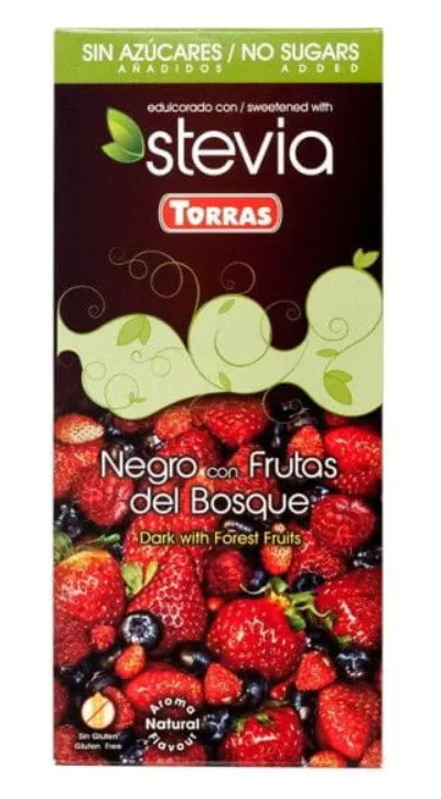 Ciocolata neagra cu fructe de padure fara zahar si gluten 58% cacao Stevia, 125g, Torras — preț și oferte