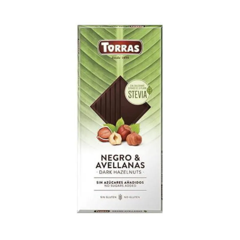 Ciocolata neagra cu alune fara zahar si gluten 54% cacao Stevia, 125g, Torras — preț și oferte