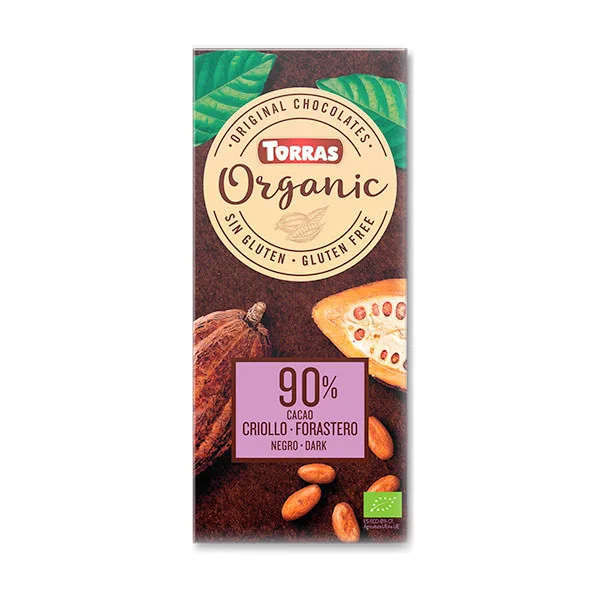 Ciocolata neagra fara gluten cu 90% cacao Organic, 100g, Torras — preț și oferte