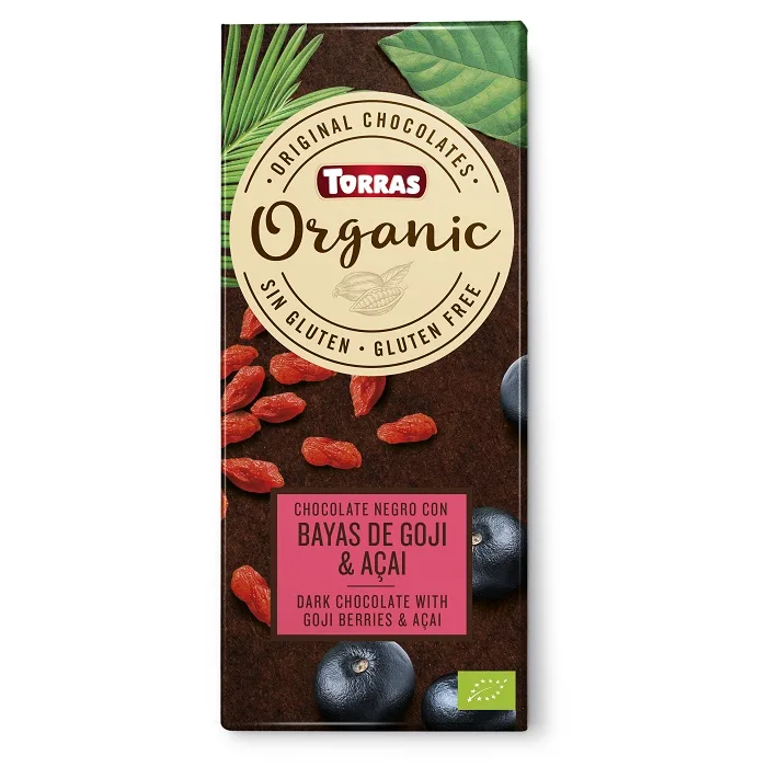 Ciocolata neagra cu goji si acai fara gluten, 100g, Torras — preț și oferte