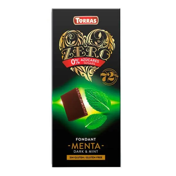 Ciocolata neagra cu menta fara zahar si gluten 72% cacao Zero, 100g, Torras — preț și oferte