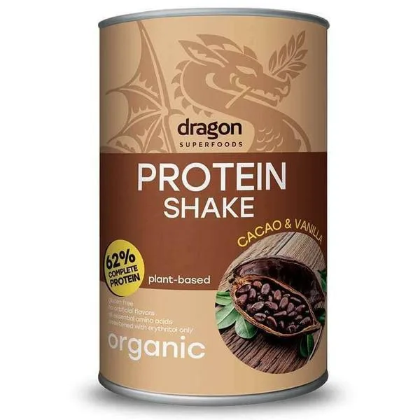 Shake proteic cacao si vanilie 62% proteine bio, 500g, Dragon Superfoods — preț și oferte