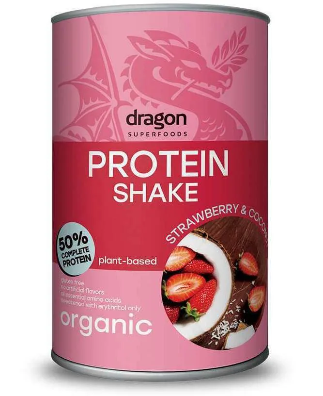 Shake proteic capsuni si cocos 50% proteine bio, 450g, Dragon Superfoods — preț și oferte