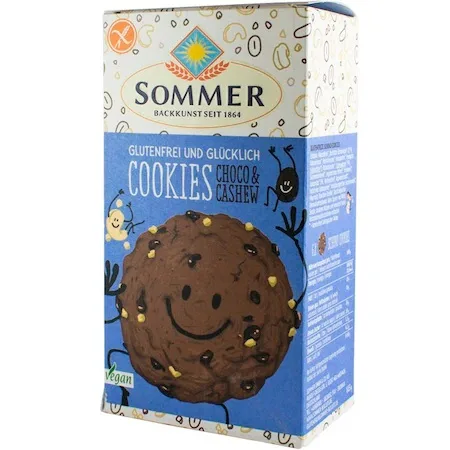 Biscuiti bio fara gluten cu ciocolata si caju, 125g, Sommer — preț și oferte