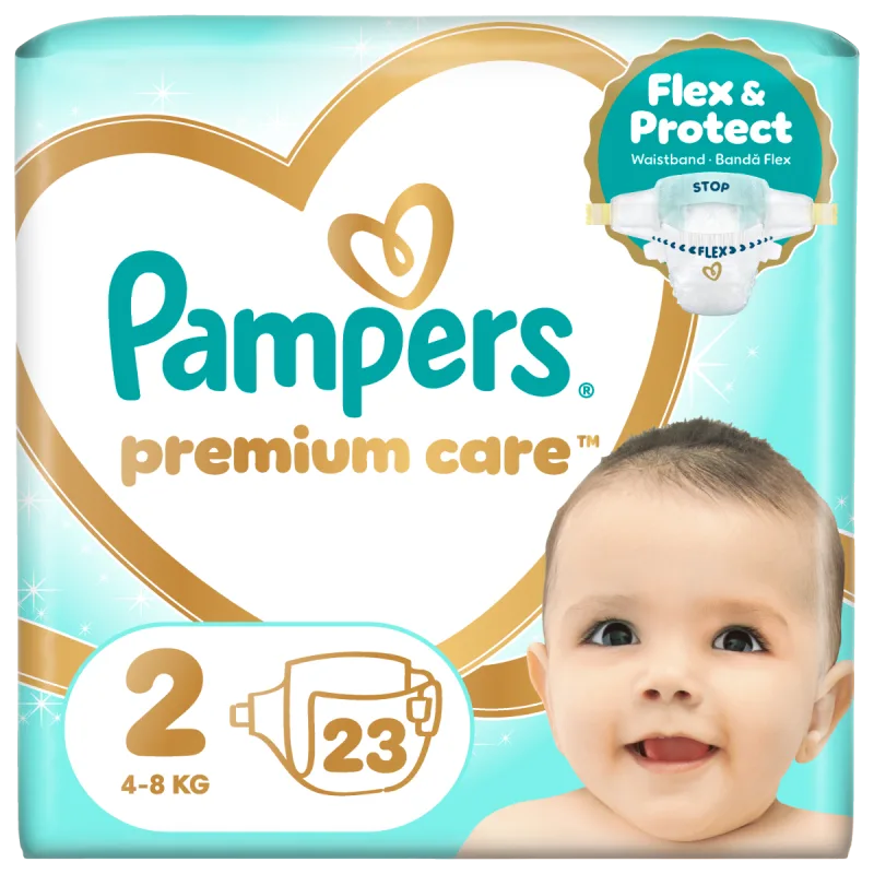 Scutece pentru bebelusi Premium Care, Marimea 2, 4-8 kg, 23 bucati, Pampers — preț și oferte