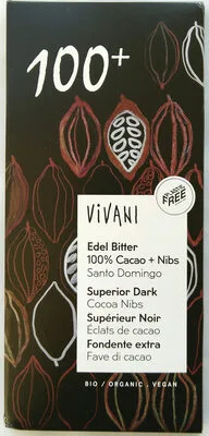 Ciocolata 100% cacao si bucati de ciocolata Bio, 100g, Vivani — preț și oferte