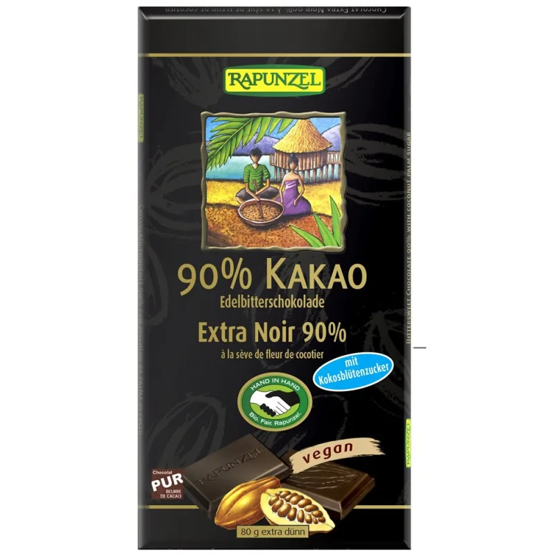 Ciocolata amaruie 90% cacao si zahar de cocos bio, 80g, Rapunzel — preț și oferte