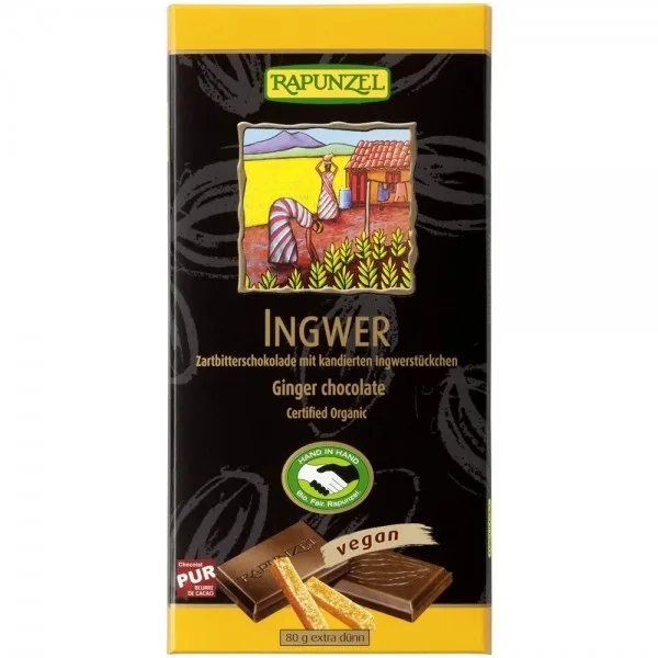 Ciocolata bio amaruie cu ghimbir si 55% cacao, 80g, Rapunzel — preț și oferte