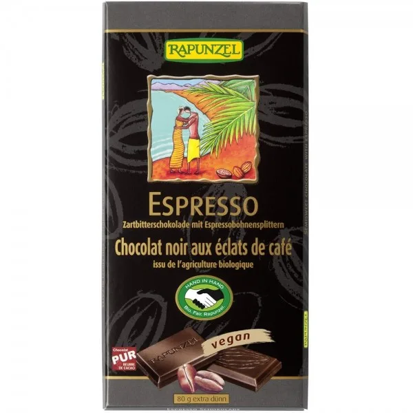 Ciocolata bio amaruie 55% cacao cu espresso, 80g, Rapunzel — preț și oferte
