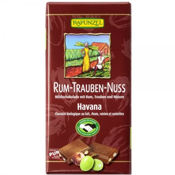 Ciocolata cu stafide alune si rom bio, 100g, Rapunzel — preț și oferte