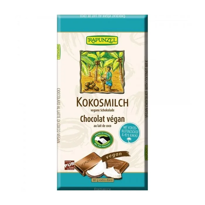 Ciocolata bio cu lapte de cocos, 80g, Rapunzel — preț și oferte