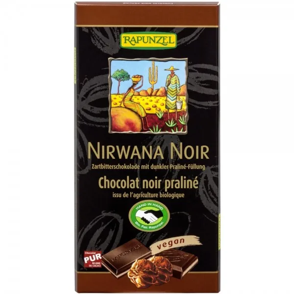 Ciocolata neagra bio cu 55% cacao si praline Nirwana, 100g, Rapunzel — preț și oferte