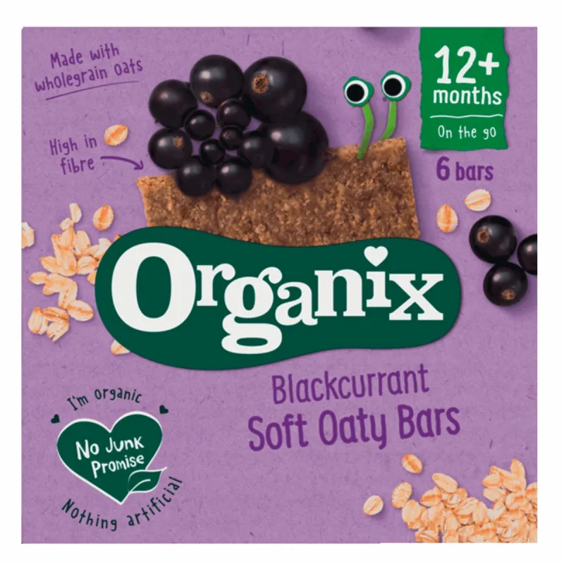Batoane Bio din ovaz integral cu mere si coacaze negre +12 luni, 6x23g, Organix — preț și oferte