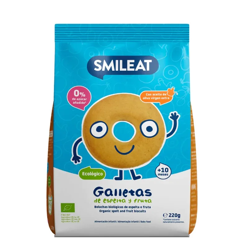 Biscuiti cerculete din grau spelt si mar +10 luni Bio, 220g, Smileat — preț și oferte