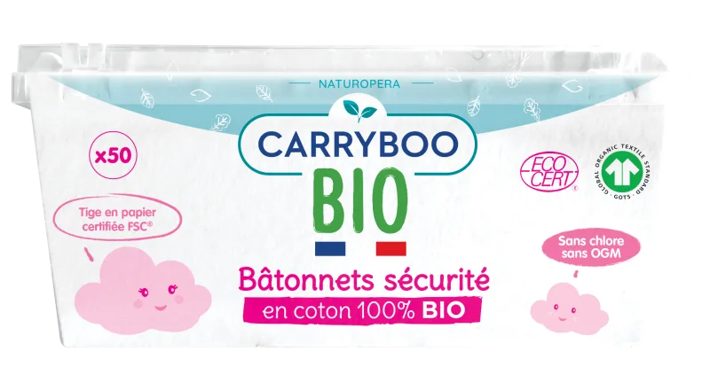 Betisoare cu bumbac securizate pentru bebelusi, 50 bucati, Carryboo — preț și oferte