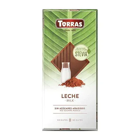 Ciocolata cu lapte cu stevia fara zahar si gluten, 100g, Torras — preț și oferte