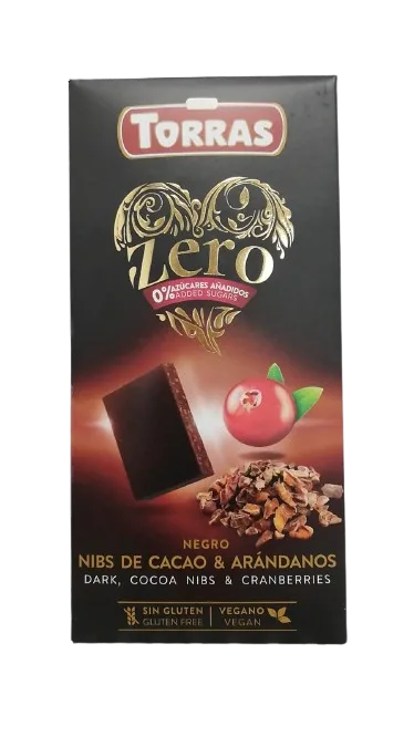 Ciocolata neagra cu merisoare fara zahar si gluten 52% cacao Zero, 125g, Torras — preț și oferte