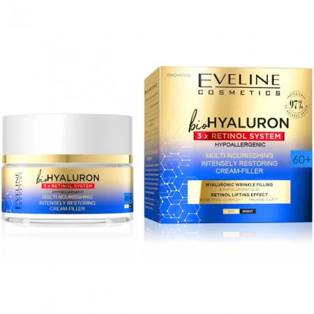 Crema intens reparatoare Bio Hyaluron 3xRetinol 60+, 50ml, Eveline Cosmetics — preț și oferte